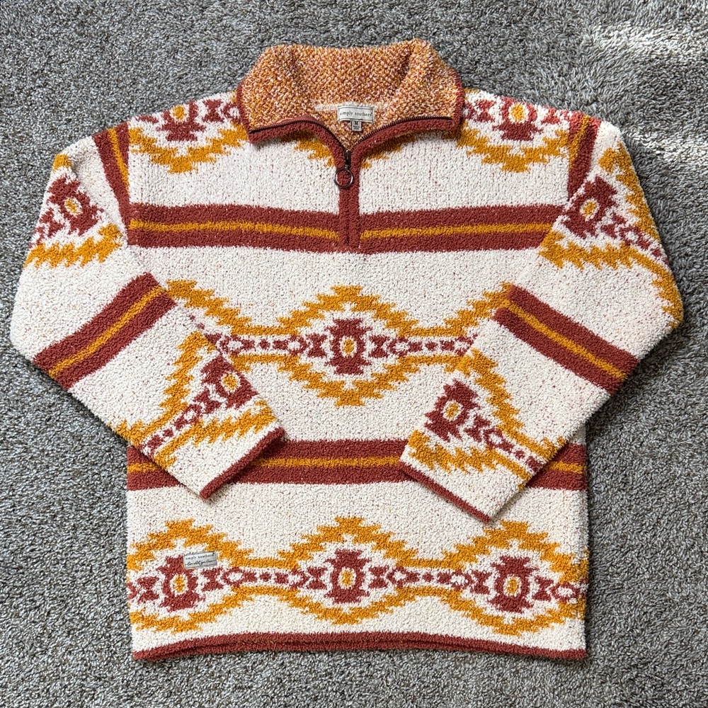 Simply Southern Cream and Maroon Patterned Zip-Up Jacket